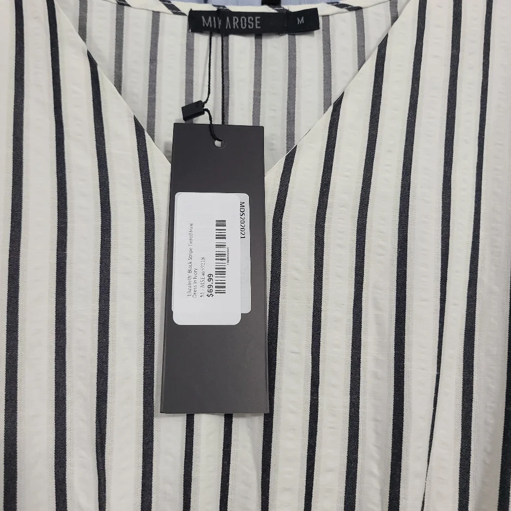 NWT Size Medium Mikarose Striped Black and Cream Maxi Dress - Picture 6 of 8
